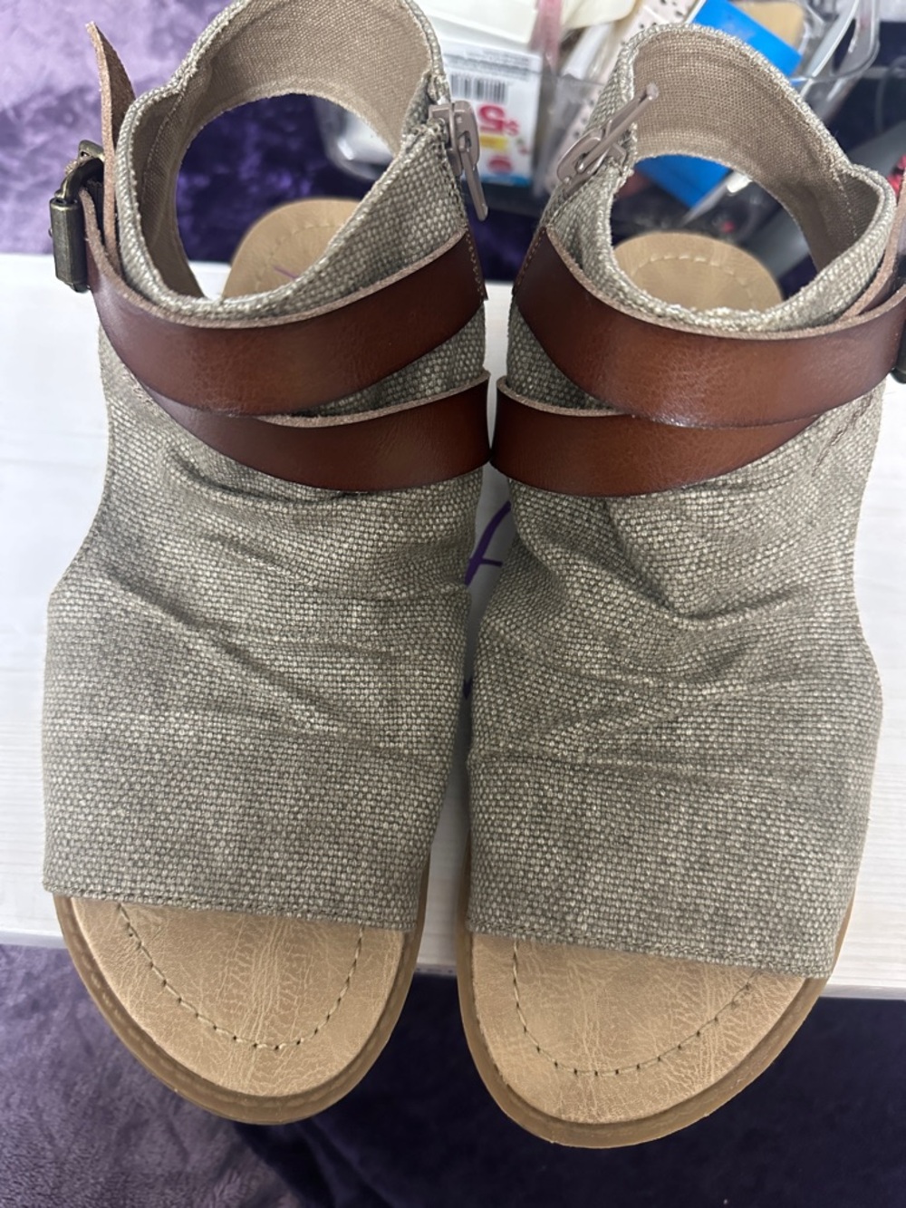 Blowfish Beige Canvas and Brown Strap Open-Toe Sandals - Picture 2 of 6